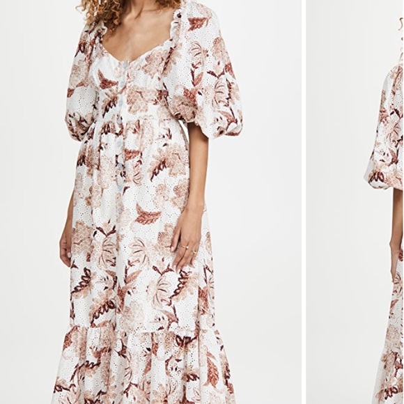 CHARINA SARTE Caroline Brown White Floral Lace Dress NWT - Picture 2 of 16